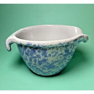 Bennington Potters Mixing Batter Bowl 1880 Pour Spout VT Morning Glory Blue READ